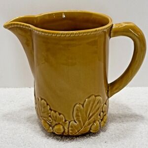 Oak Leaf Gold by Bordallo Pinheiro 7" Tall Pitcher Embossed Acorns & Oak Leaves